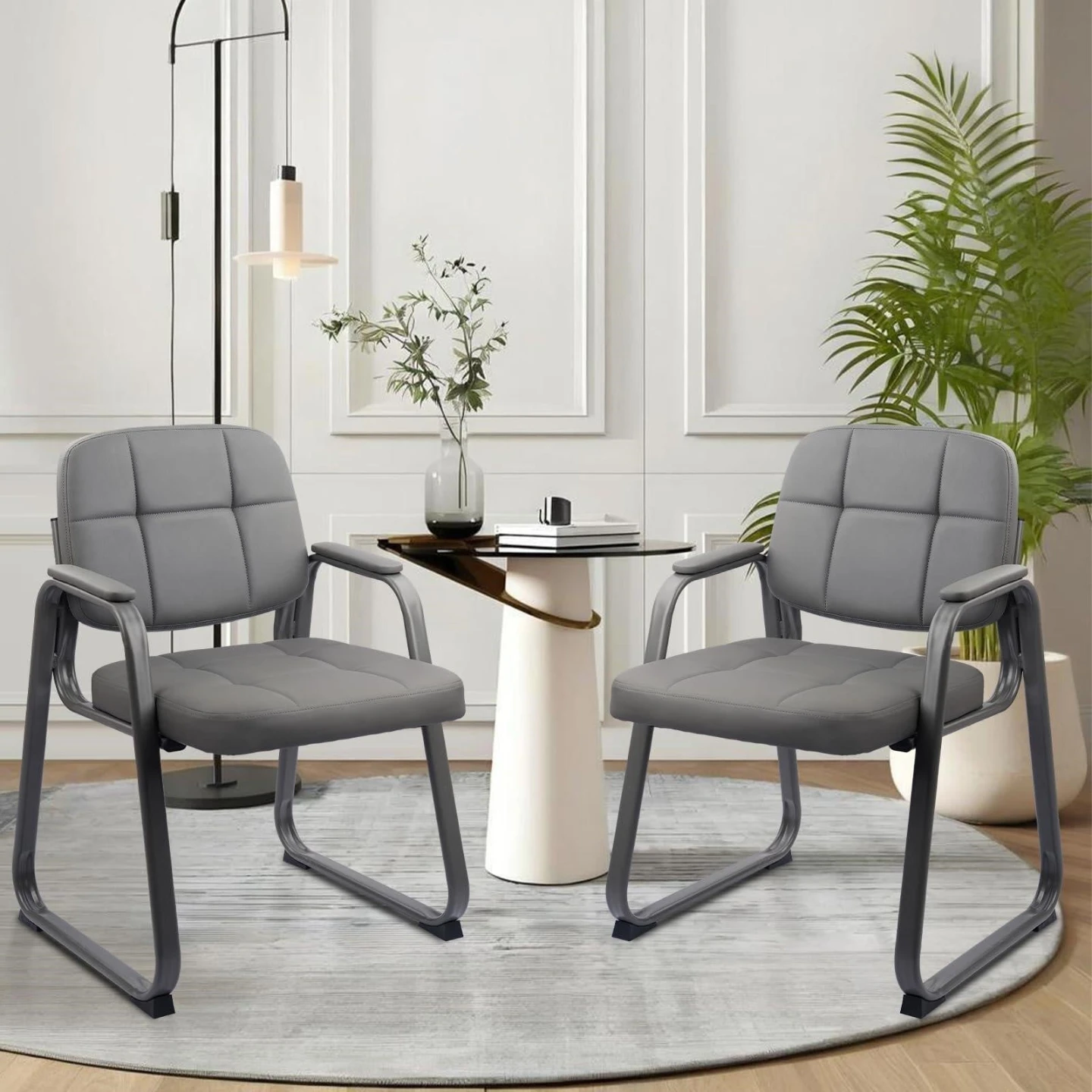 New<> Grey Guest leather padded Chairs non slip feet - photo 3
