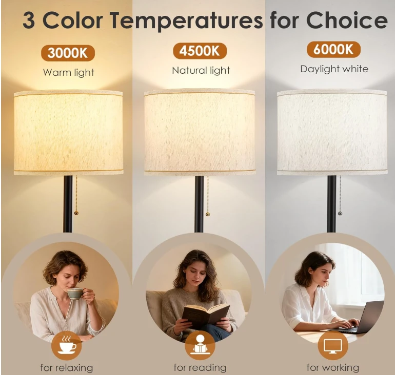 Standing Floor Lamp with Linen Shade - photo 3