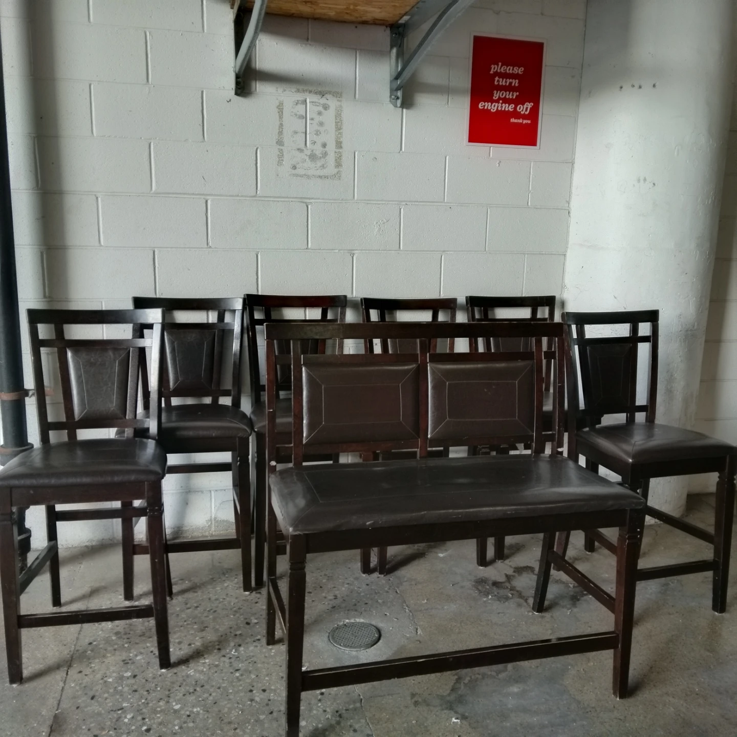 6 tall chears and a bench set