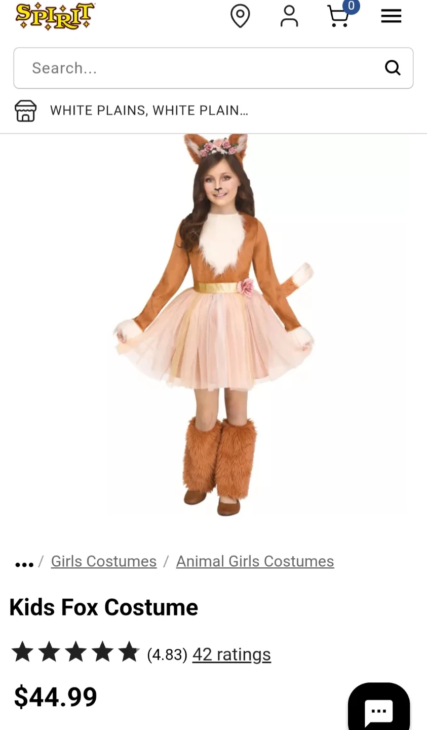 Kids Fox Costume, size M (8-10)
