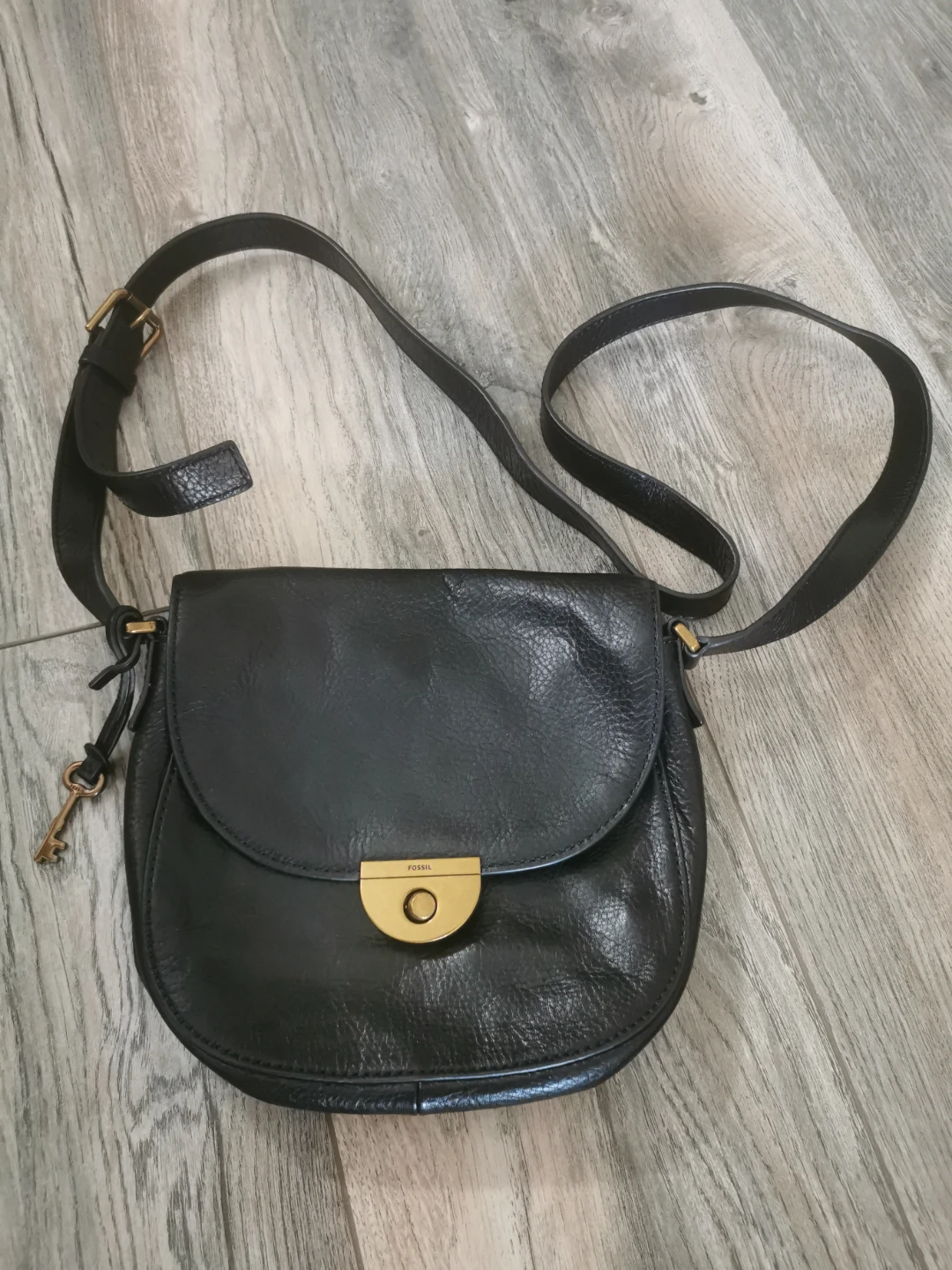 Fossil black leather crossbody bag