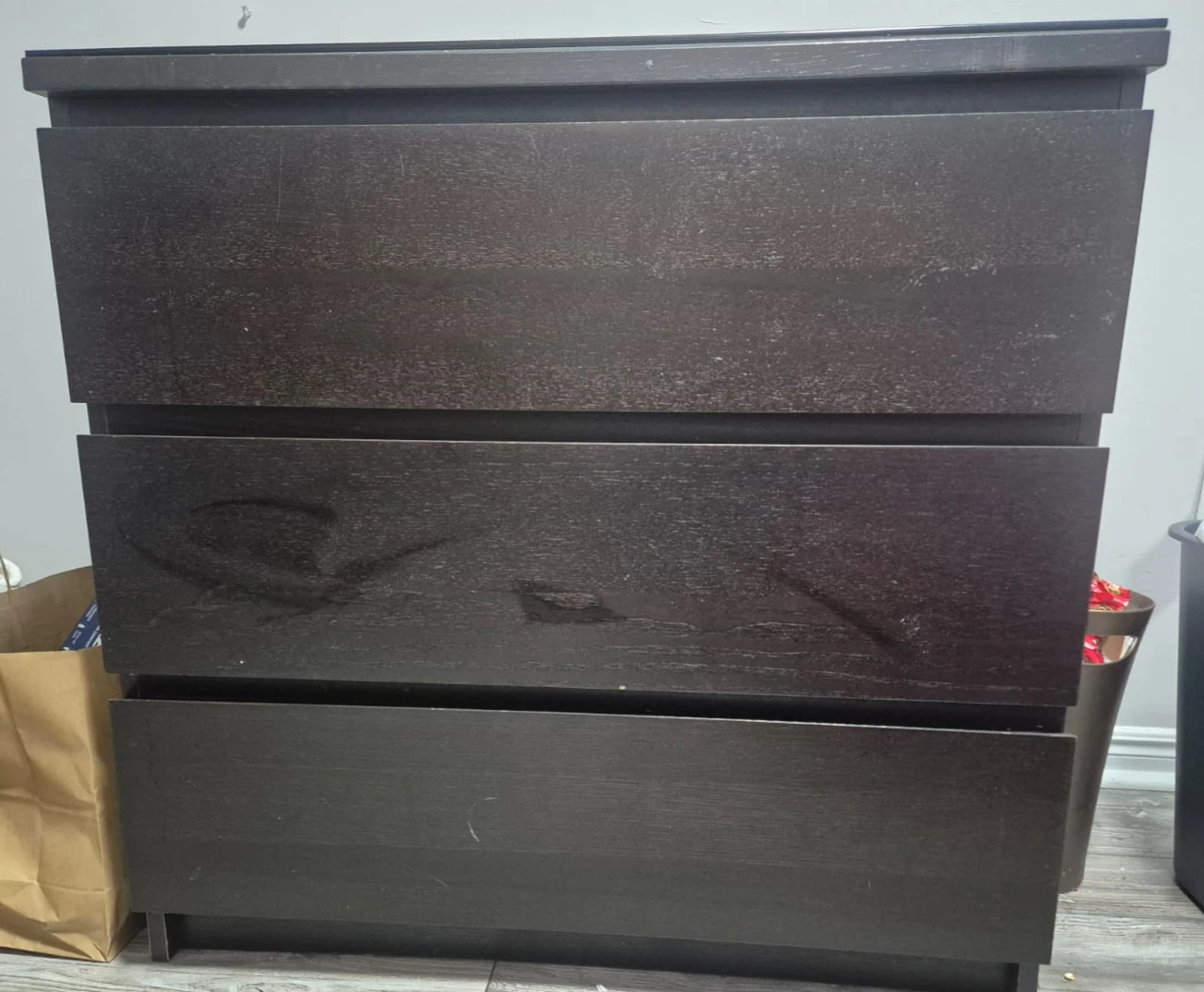 IKEA Malm 3-Drawer Chest in Black-Brown with glass top
