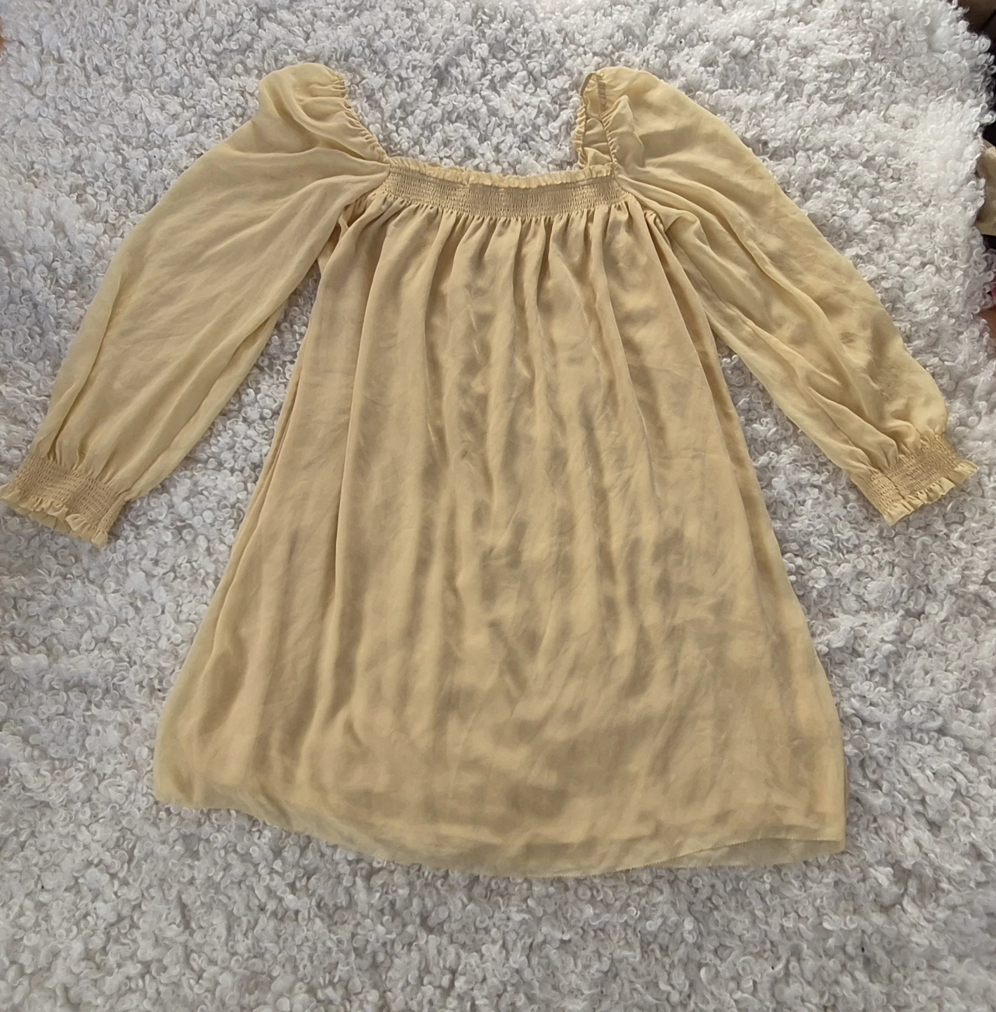 Wilfred Aritzia L Babydoll Butter Yellow Smocked Lined Dress - photo 2