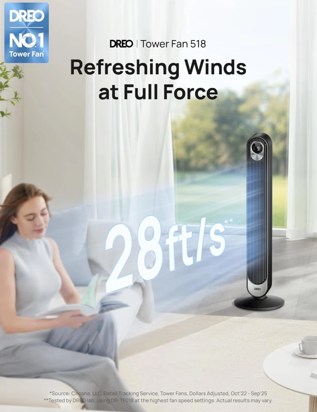 DREO Tower Standing Fan, Oscillating Bladeless Fan with Remote - photo 3