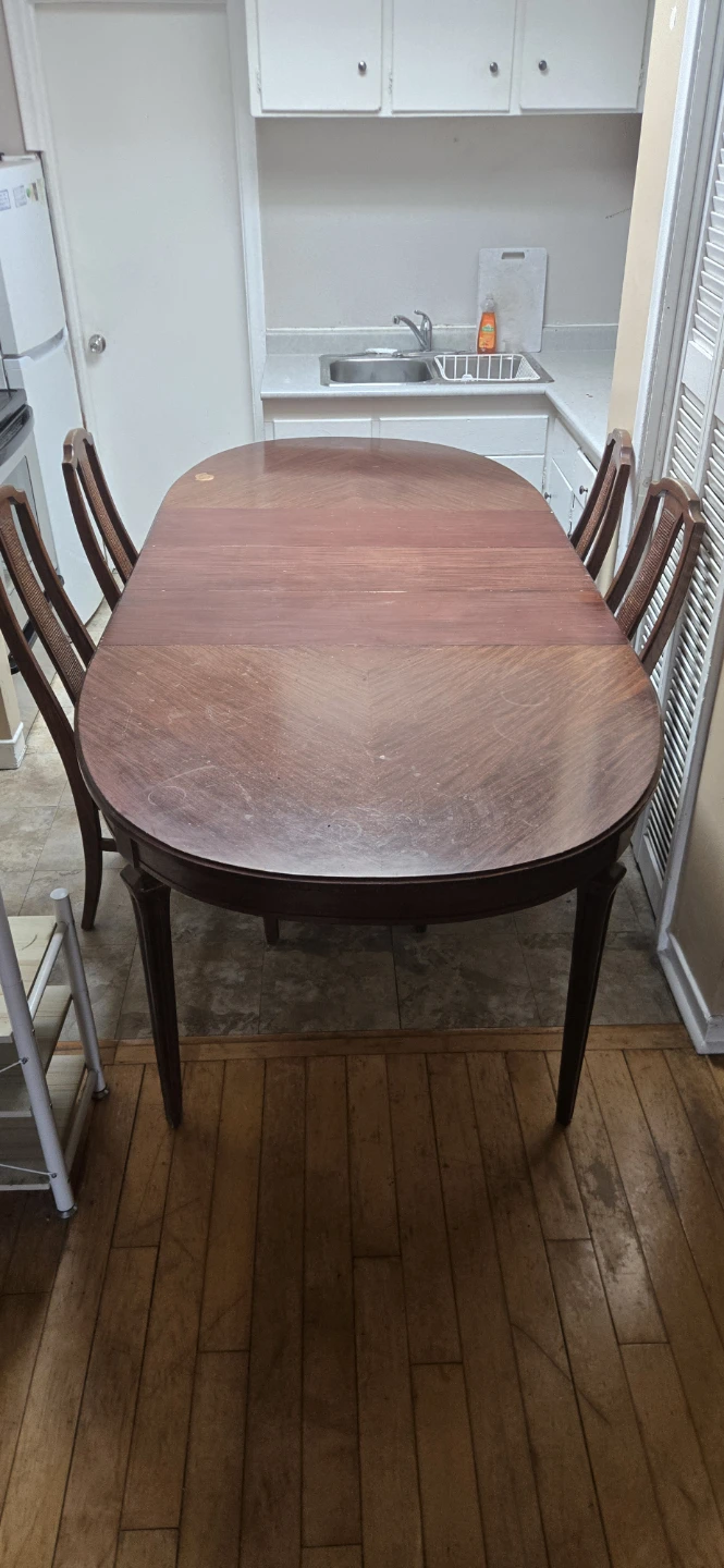 Vintage Solid Wood Dining Table With 3 Partitions And 4 Chairs.