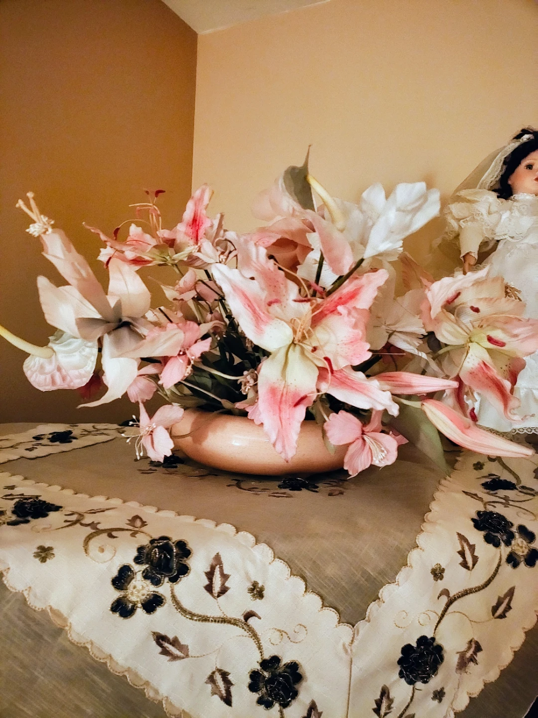 Artificial Floral Arrangement with Pink Vase