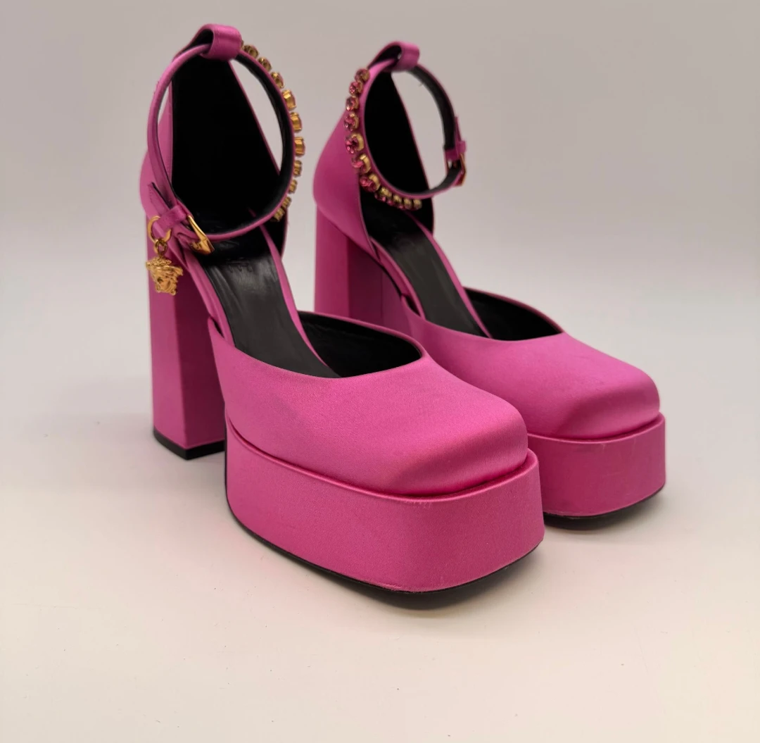 Versace Pink Satin Platform Heels - Size 38
