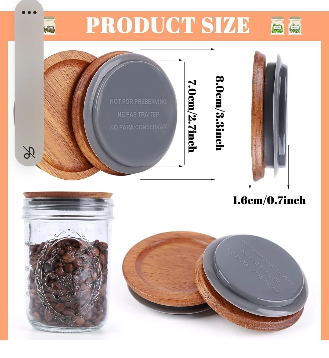 10-Pack Acacia Wood Mason Jar Lids...New - photo 3