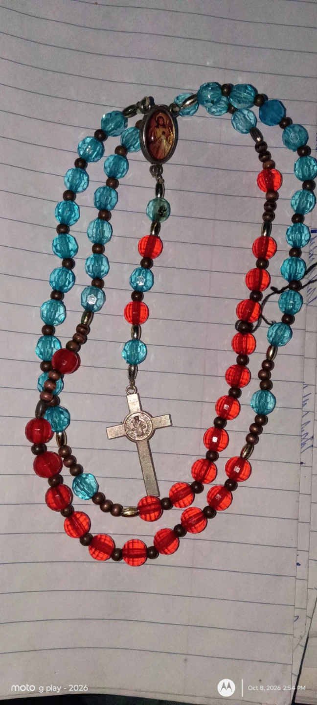 Red and Blue Beaded Rosary - photo 2