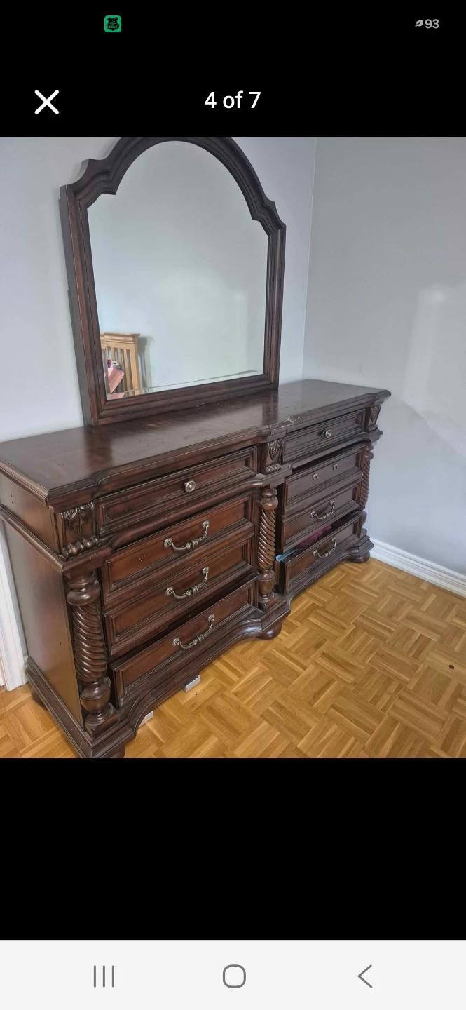 Traditional Dark Wood Dresser with Mirror