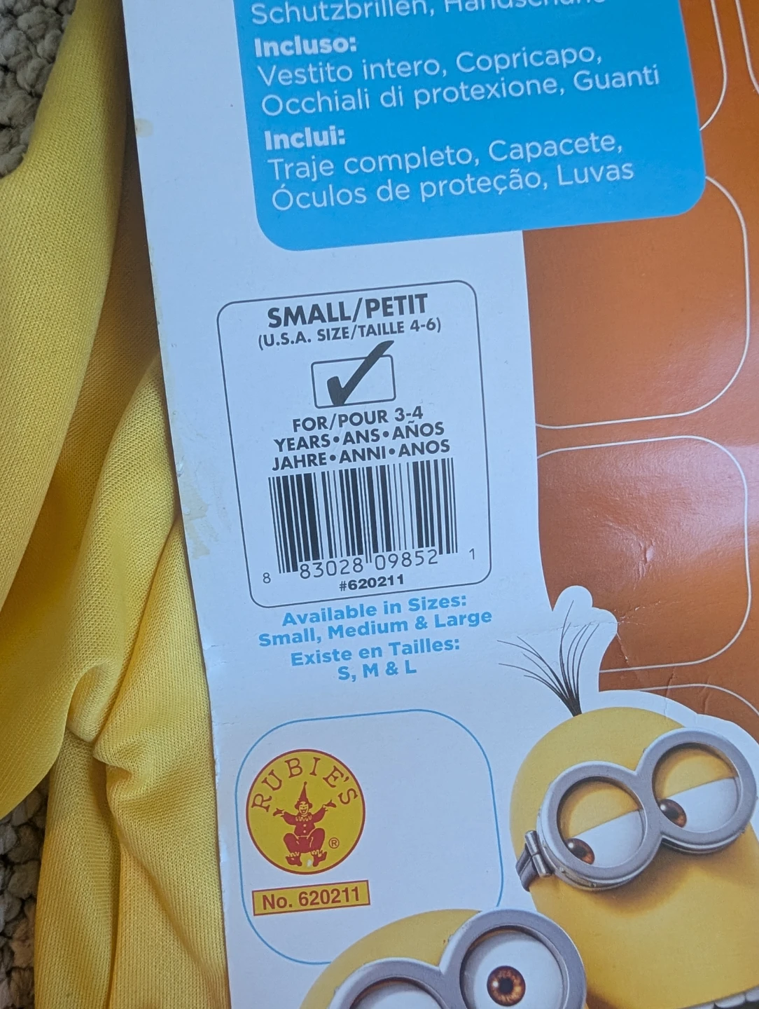 Minions Costume Size 4-6 - photo 3