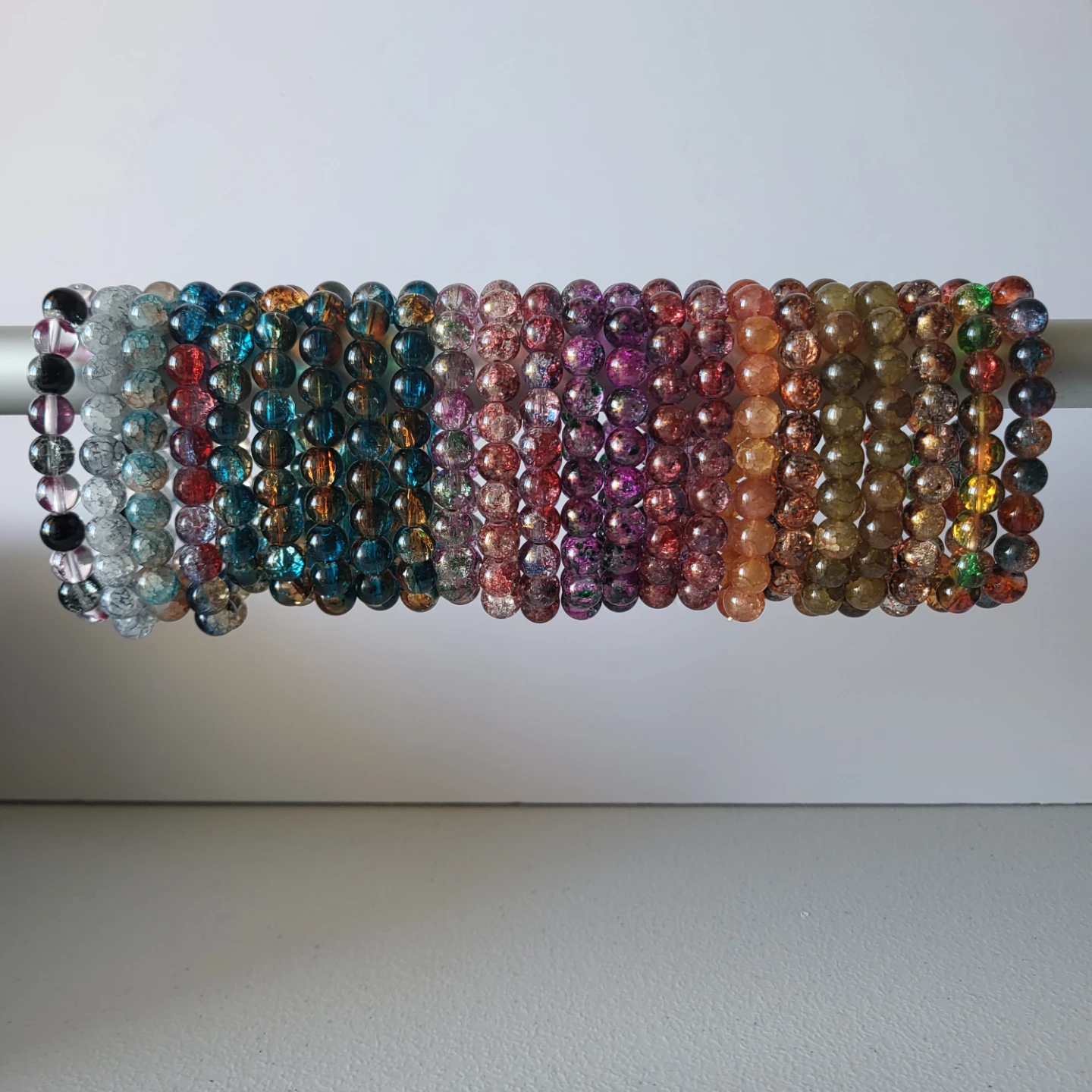 Set of 23 Assorted Crackle Glass Bead Bracelets