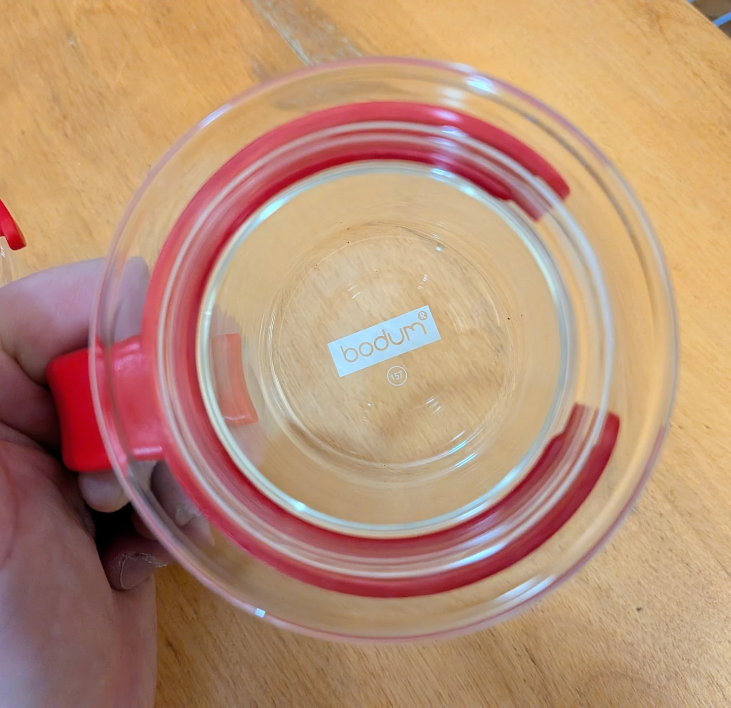 Vintage Bodum Bistro Glass Mugs w Red Plastic Handles - photo 2