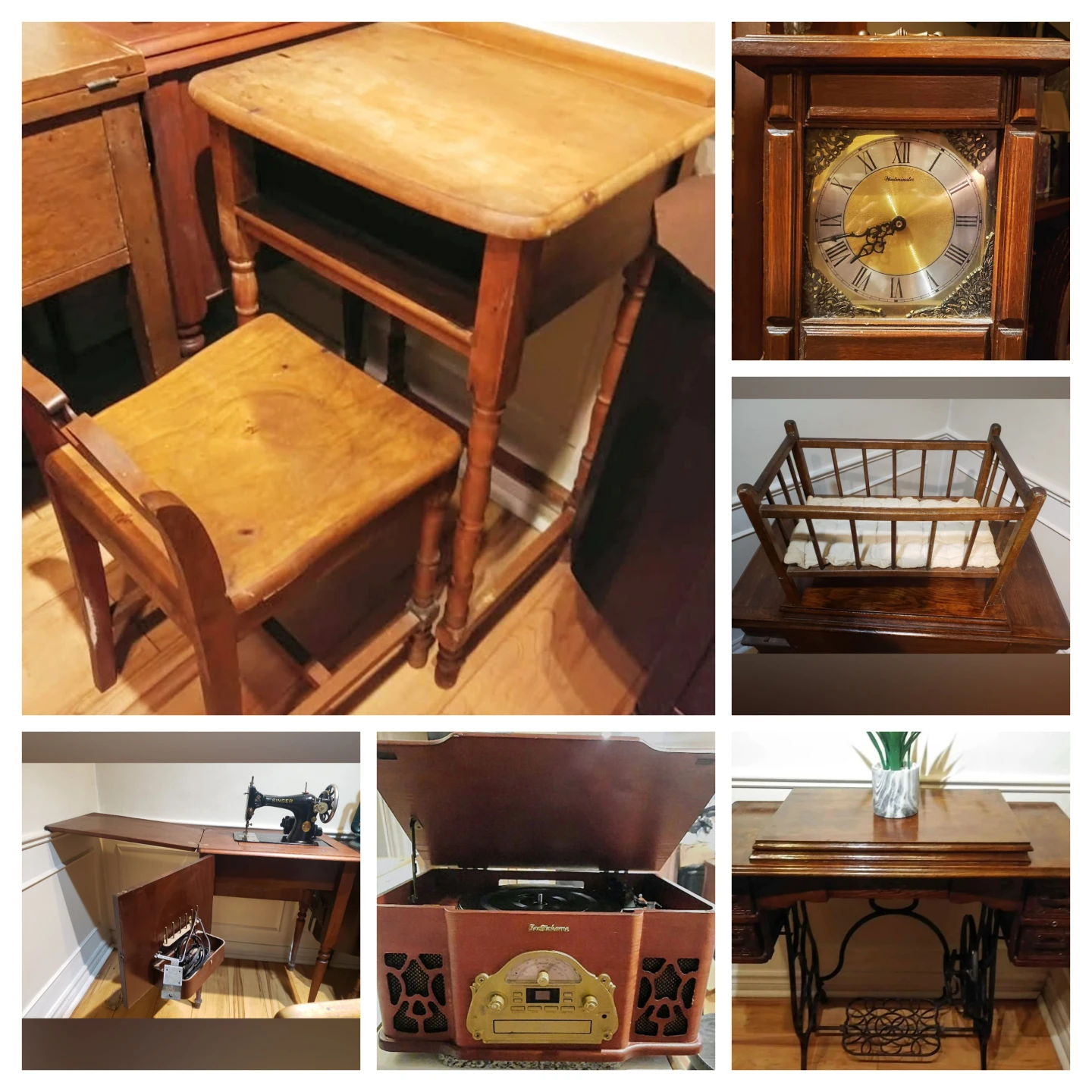 Vintage Singer Treadle Sewing Machine Table and other furniture