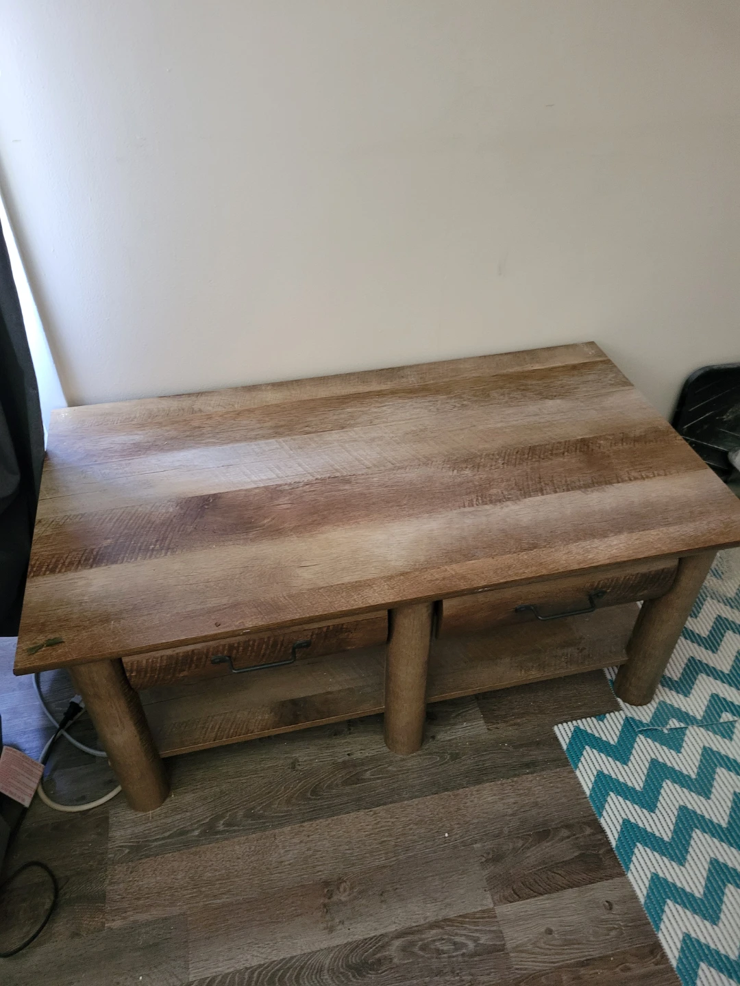 Rustic Wood Coffee Table with Two Drawers