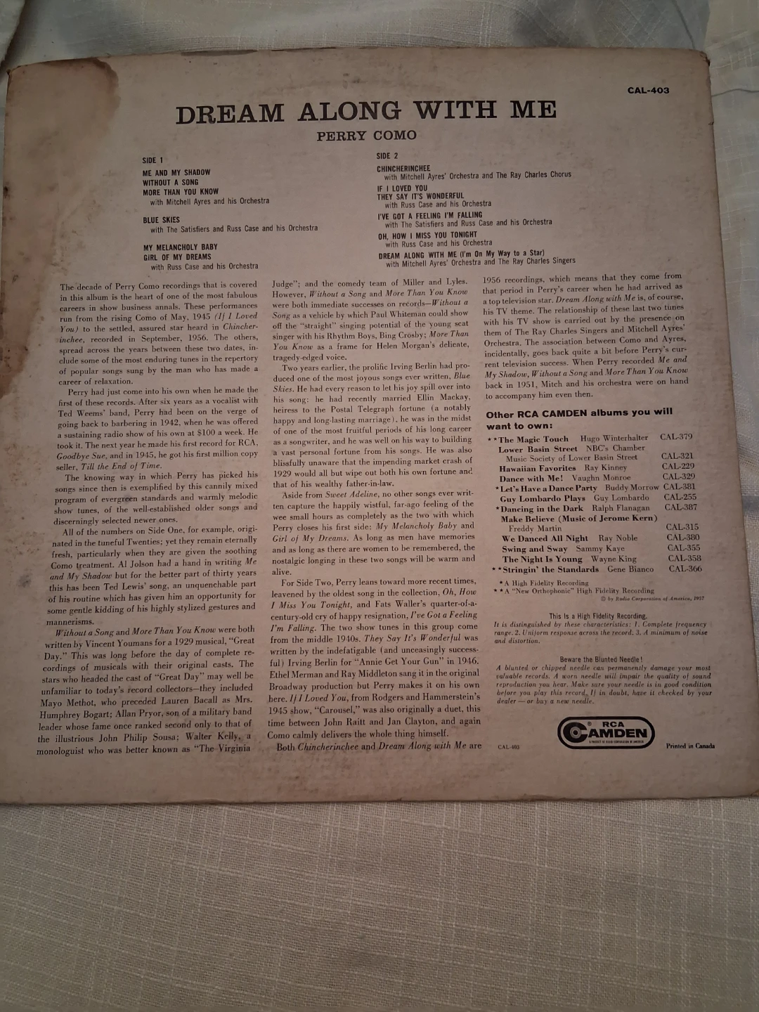 Perry Como - Dream Along With Me Vinyl Record - photo 2