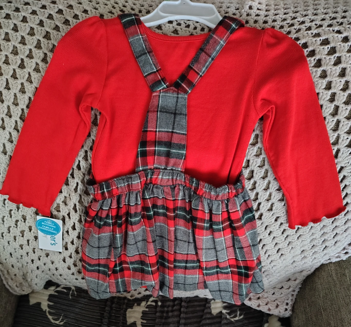 New 18M Carter's red plaid jumper dress set - photo 2