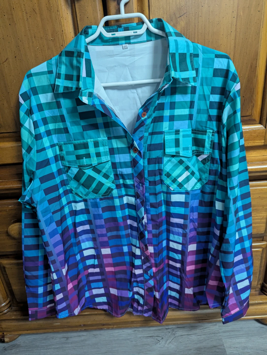 Blue and Purple Plaid Button-Down Shirt XXL