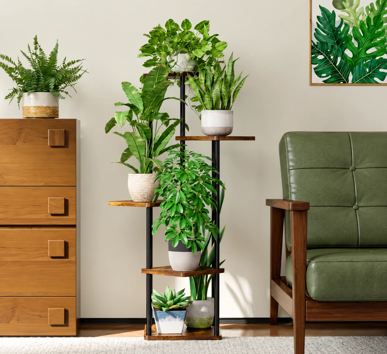 Brand New Sealed Multi-Tier Wood and Metal Plant Stand