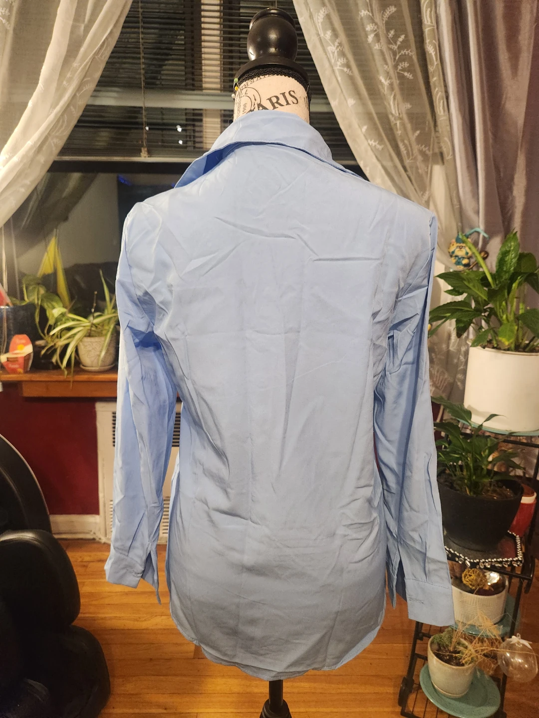 Light Blue Hidden Button Long Sleeve Workwear Shirt Blouse - photo 4