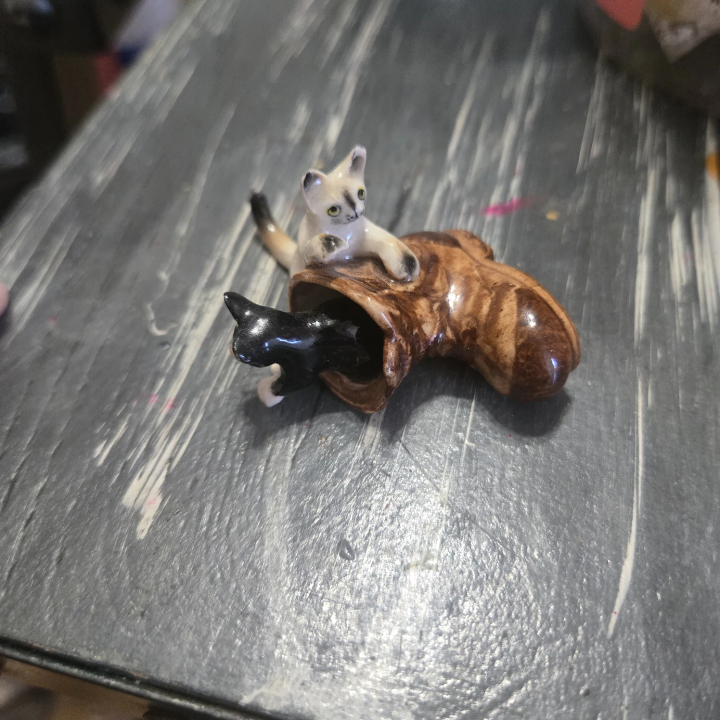 Ceramic Cats in Boot Figurine