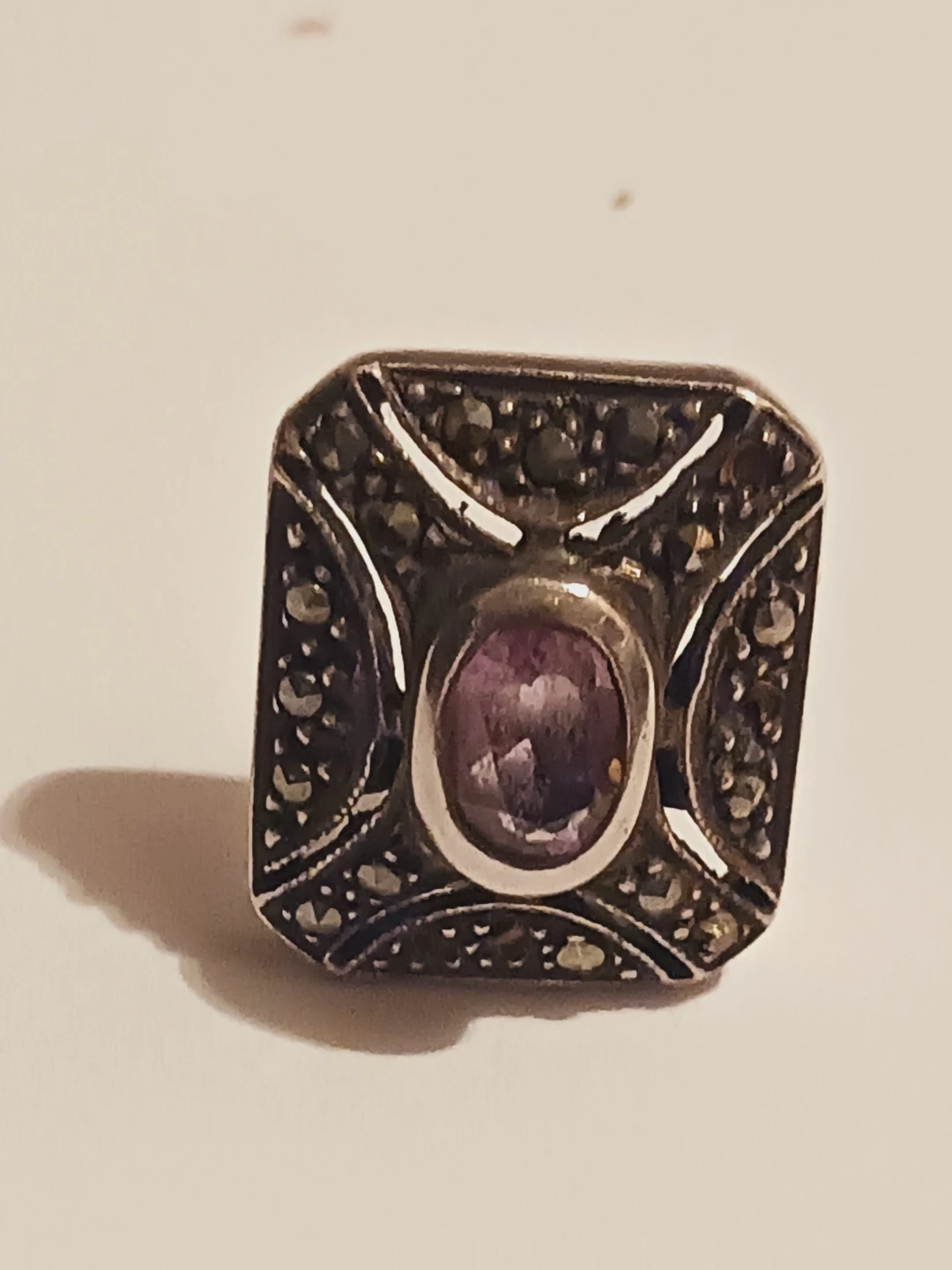 Sterling Silver 925 Marcasite Amethyst  SINGLE Earrings or pin