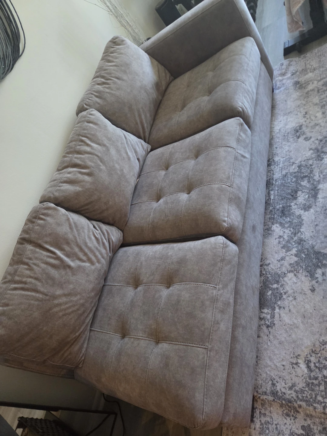 Gray Tufted Sofa with Matching Storage Ottoman - photo 2
