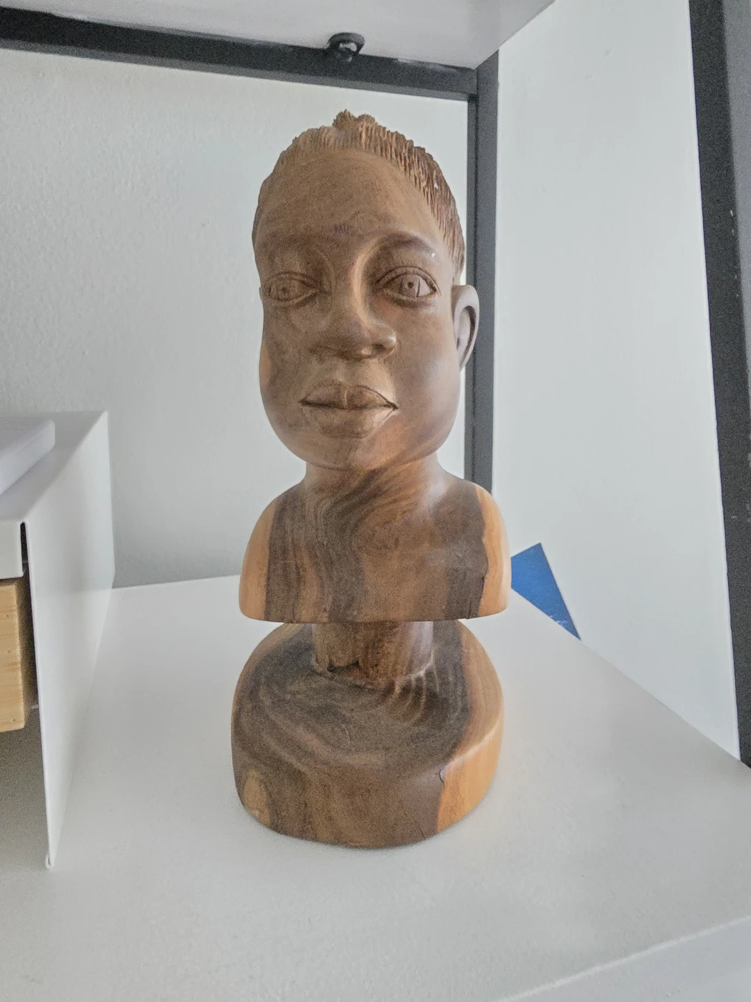 Hand-Carved Wooden Bust Sculpture - photo 3