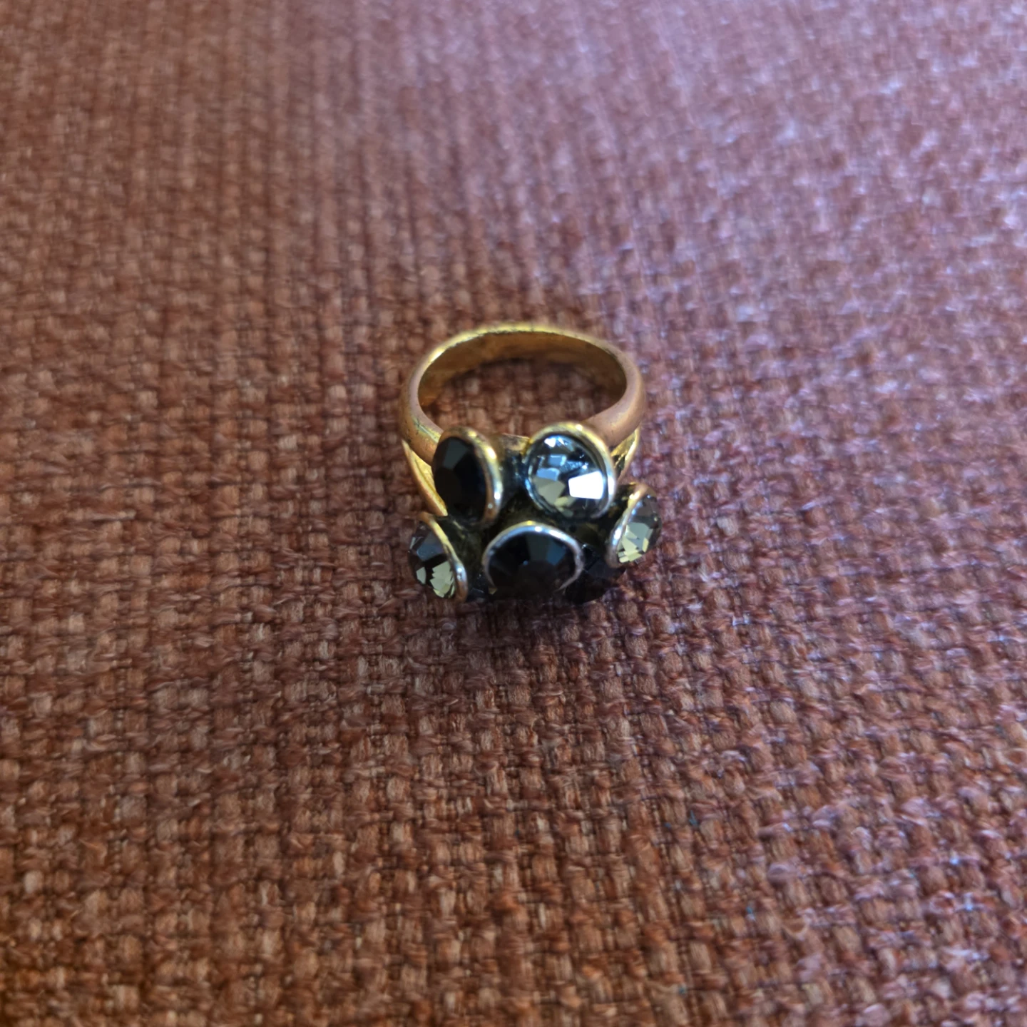 Gold-toned statement ring with black and grey stones - photo 3
