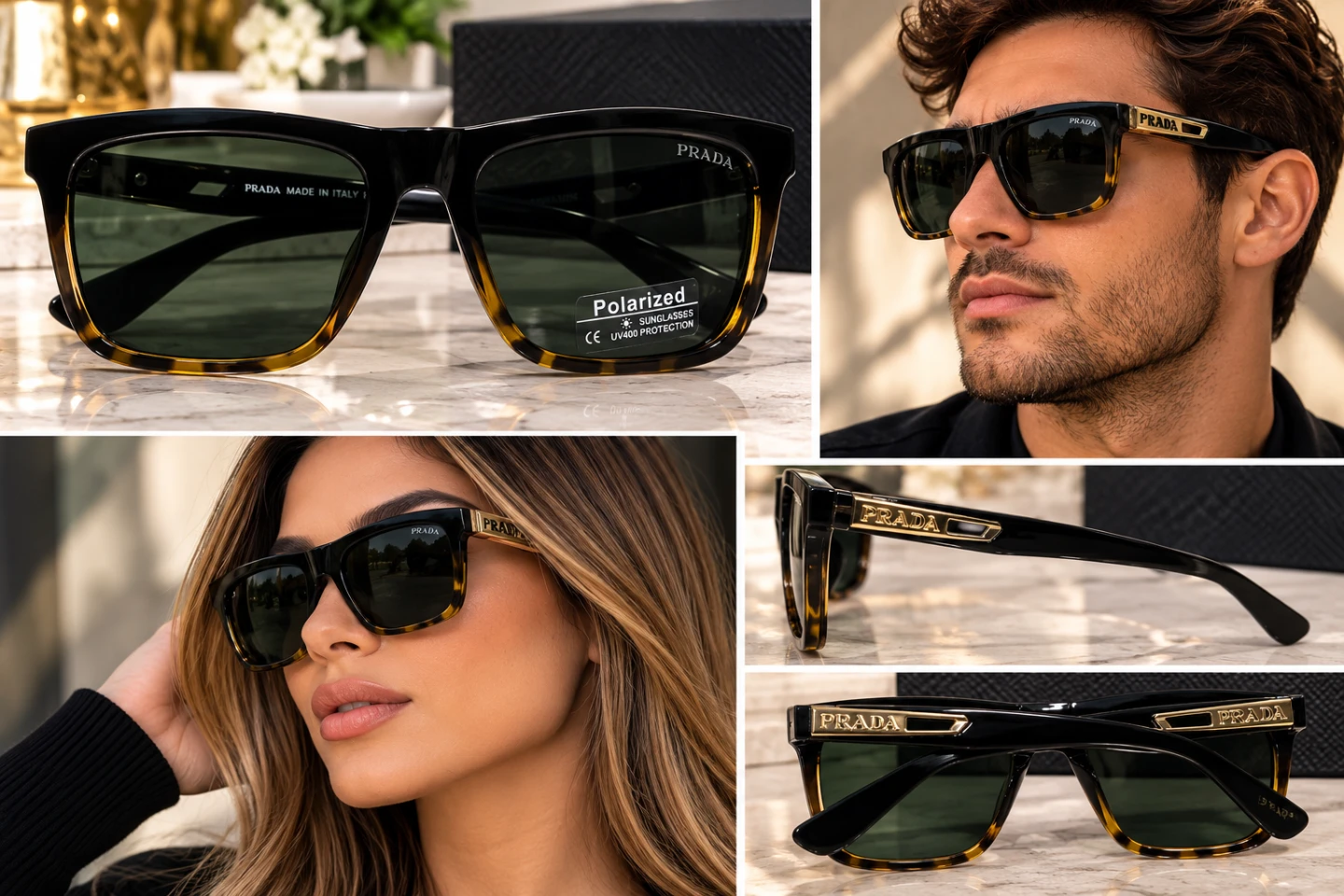 Prada Polarized Sunglasses Black and Tortoise