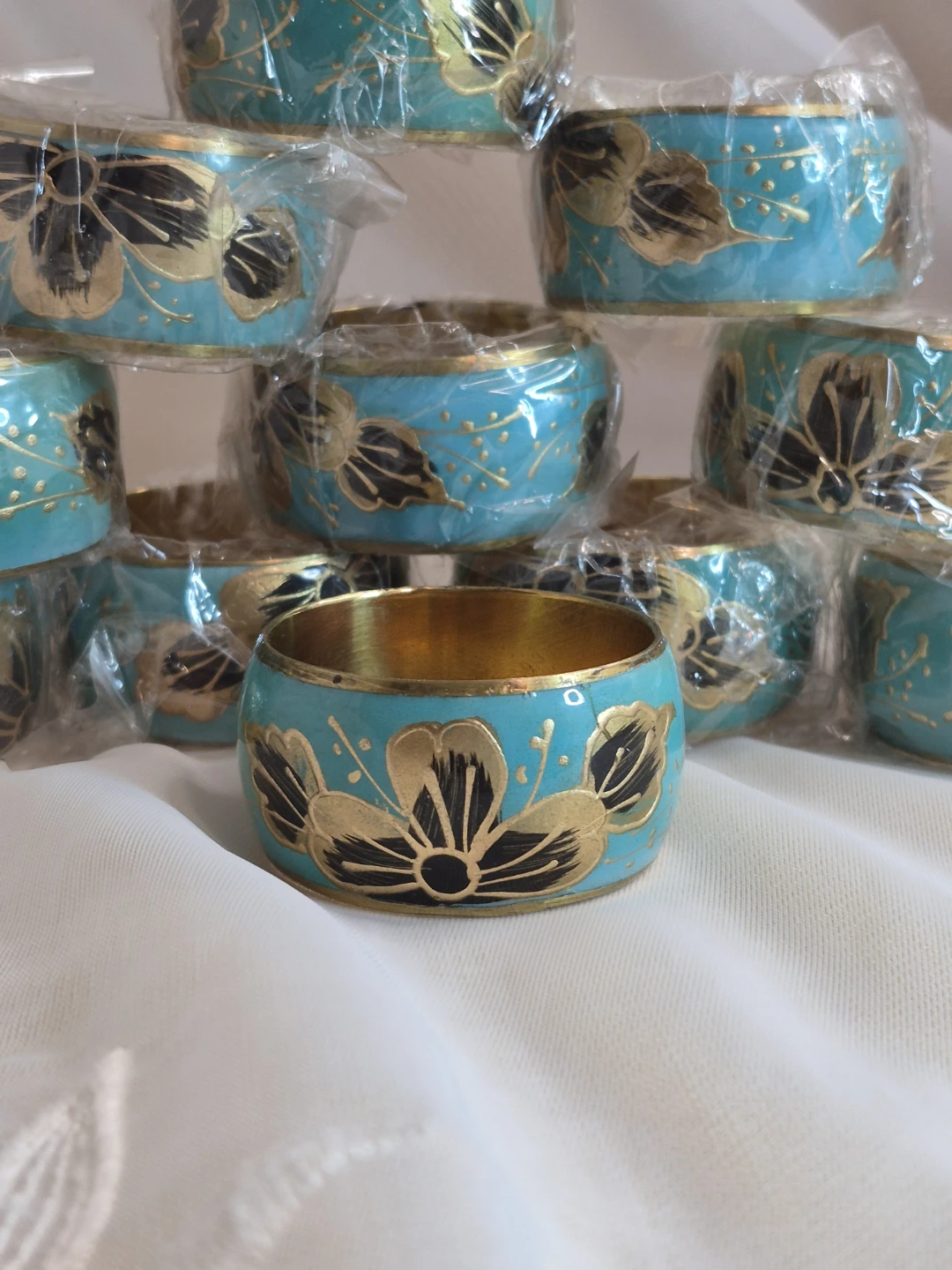 Set of 11 Cloisonne Enamel on Metal Napkin Ring Holders