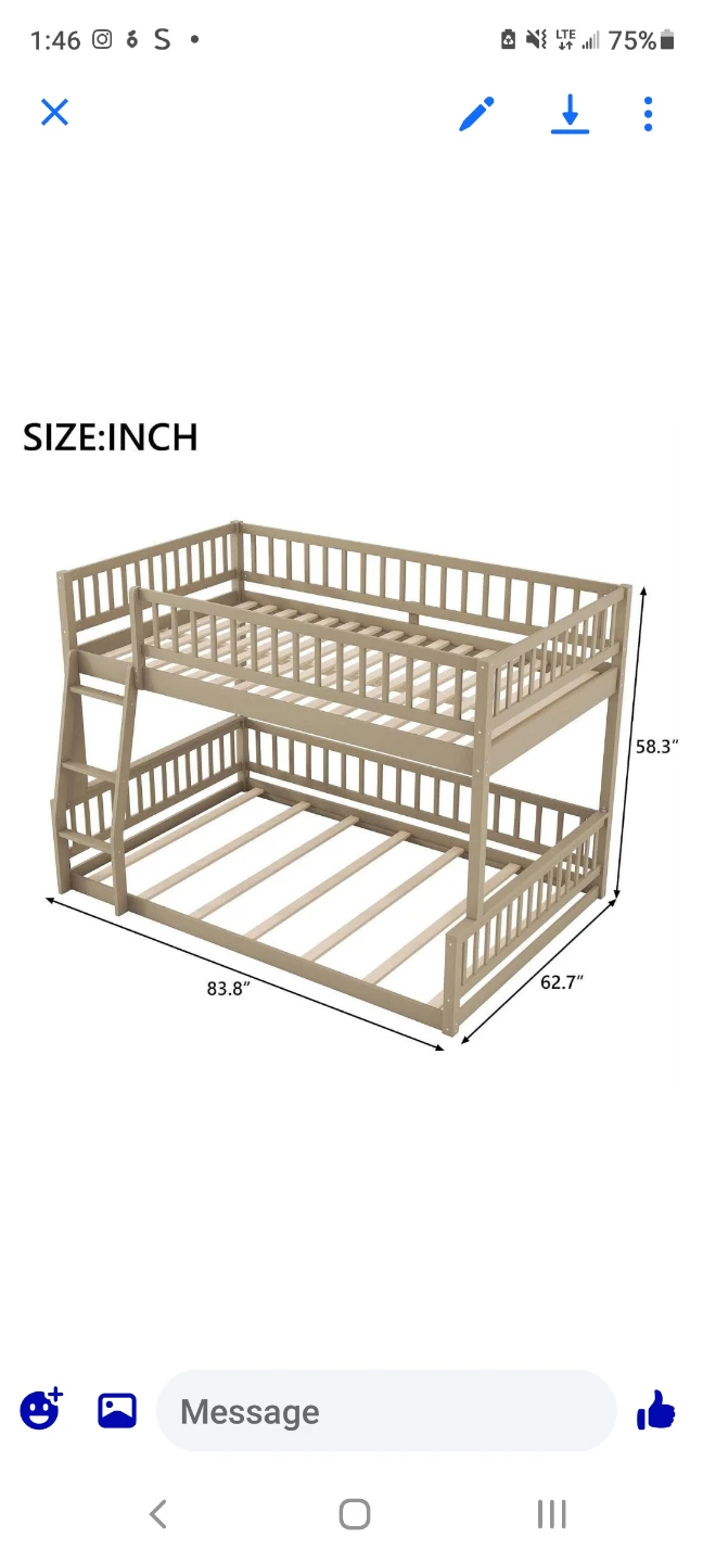Wooden bunk bed frame with 1 full zise matress