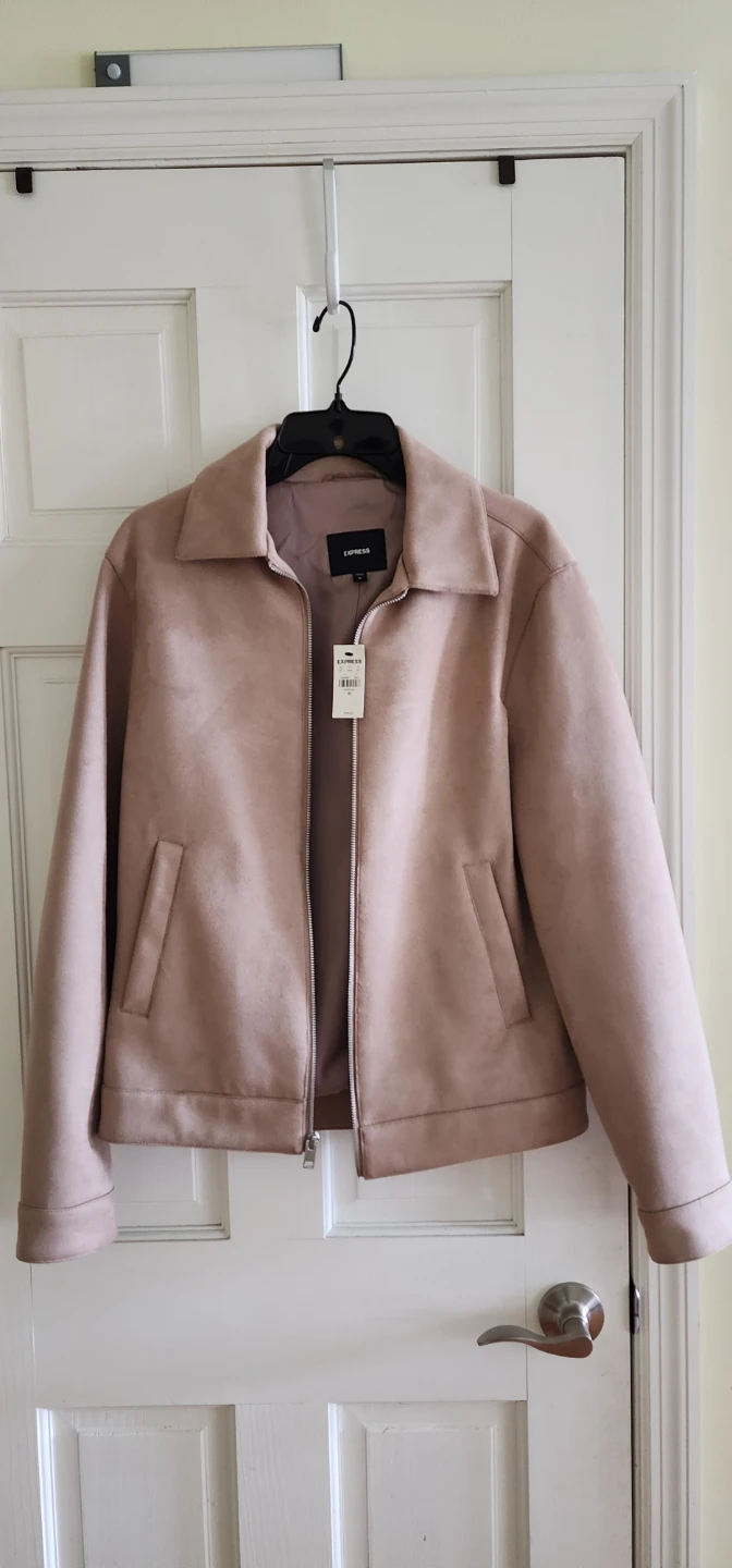 Express Men's Beige Suede Bomber Jacket XS