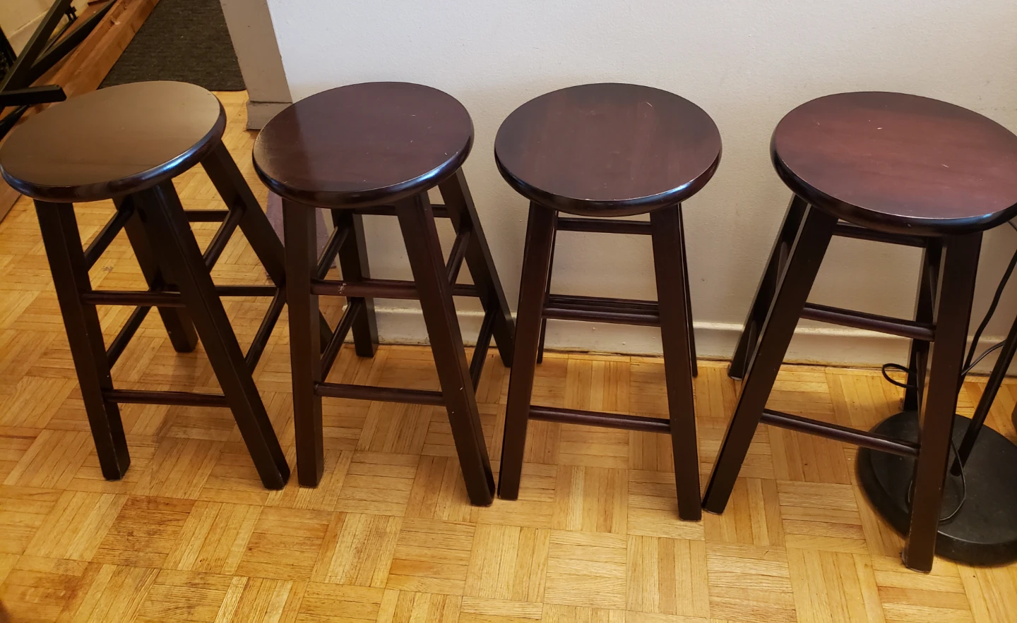 Four Dark Wood Round Bar Stools - photo 2