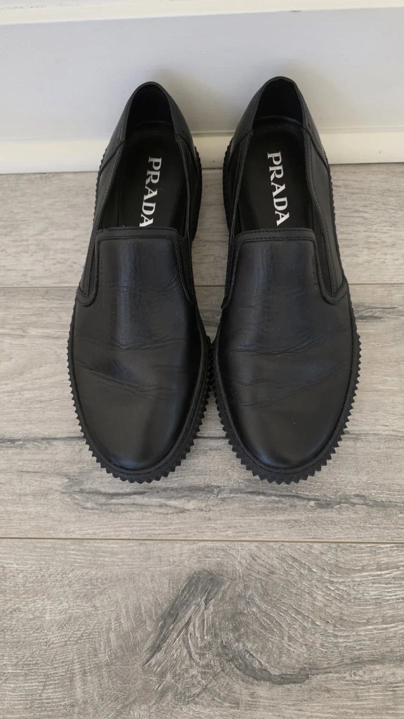 Prada Black Leather Slip-On Shoes