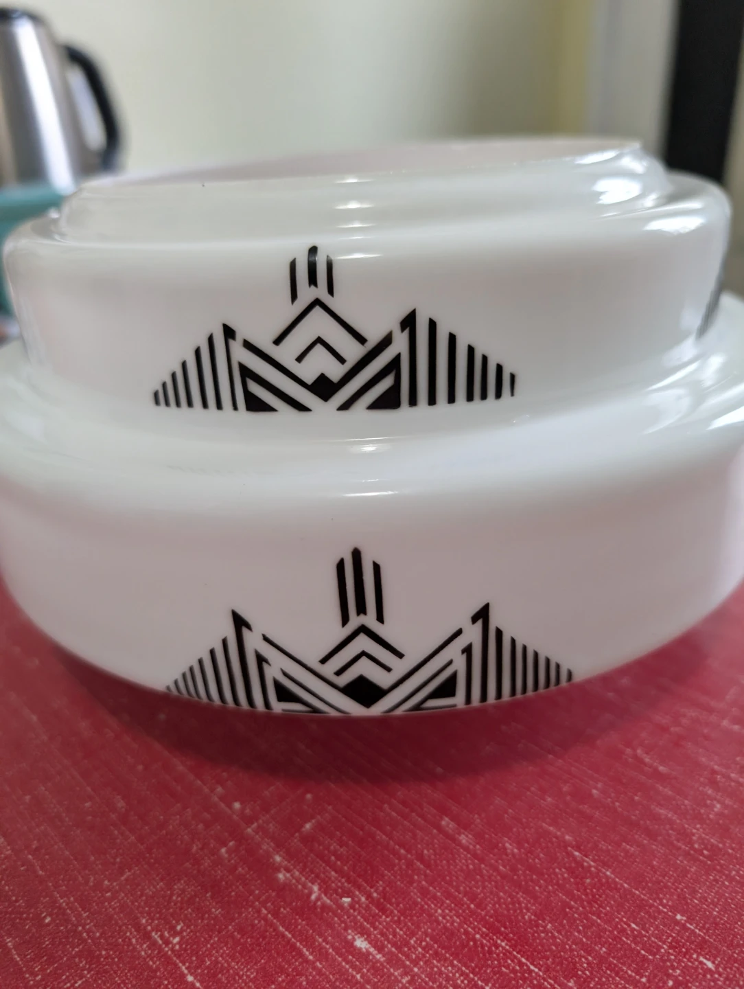 Art Deco Milk Glass Geometric Light Shade - photo 5