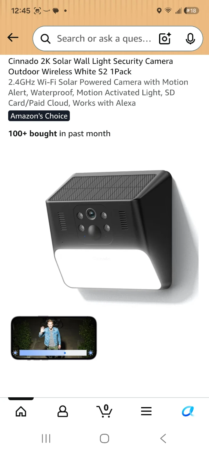 Cinnado 2K Solar Wall Light Security Camera S2