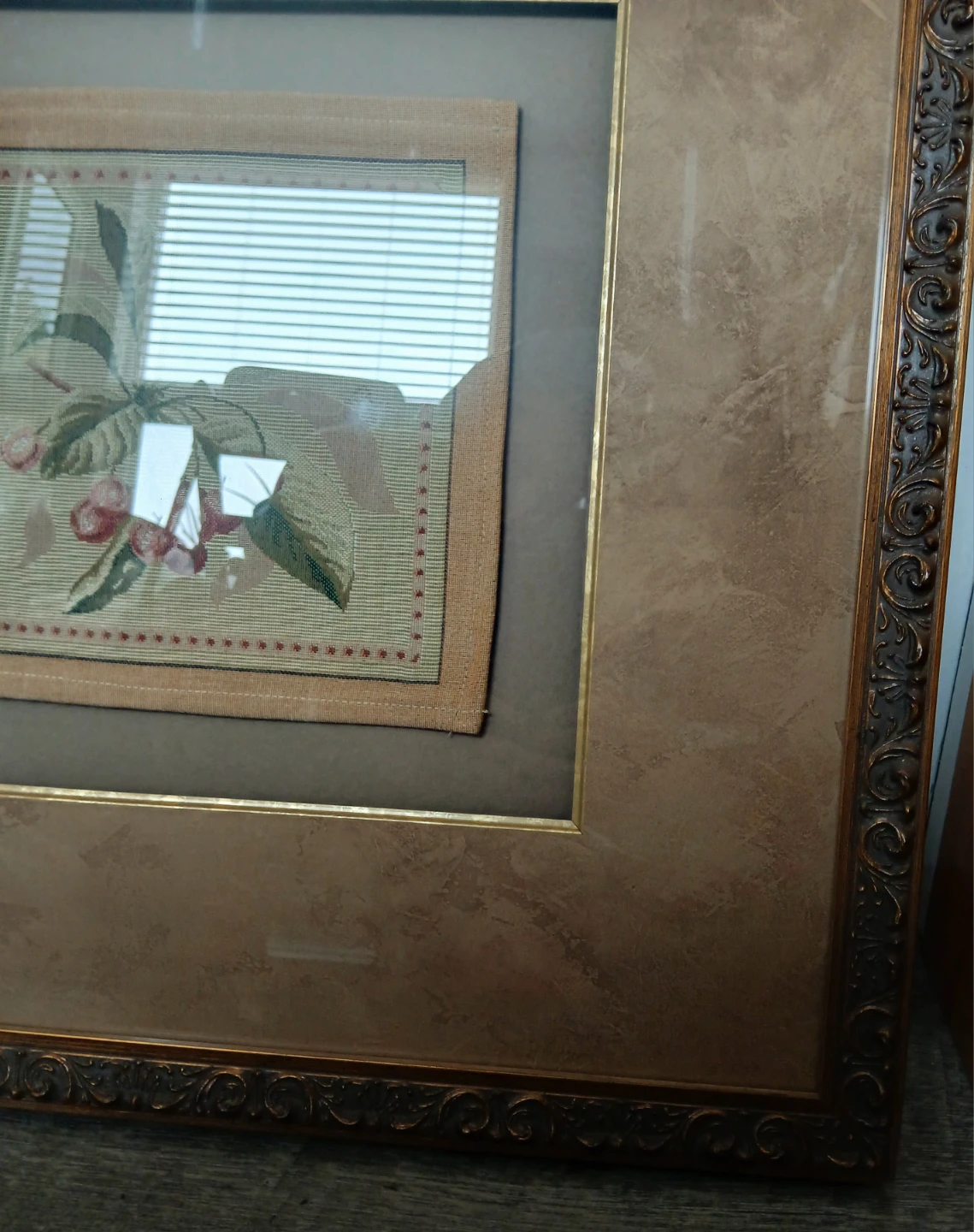 Framed Vintage large Cherry Needlepoint Art - photo 3