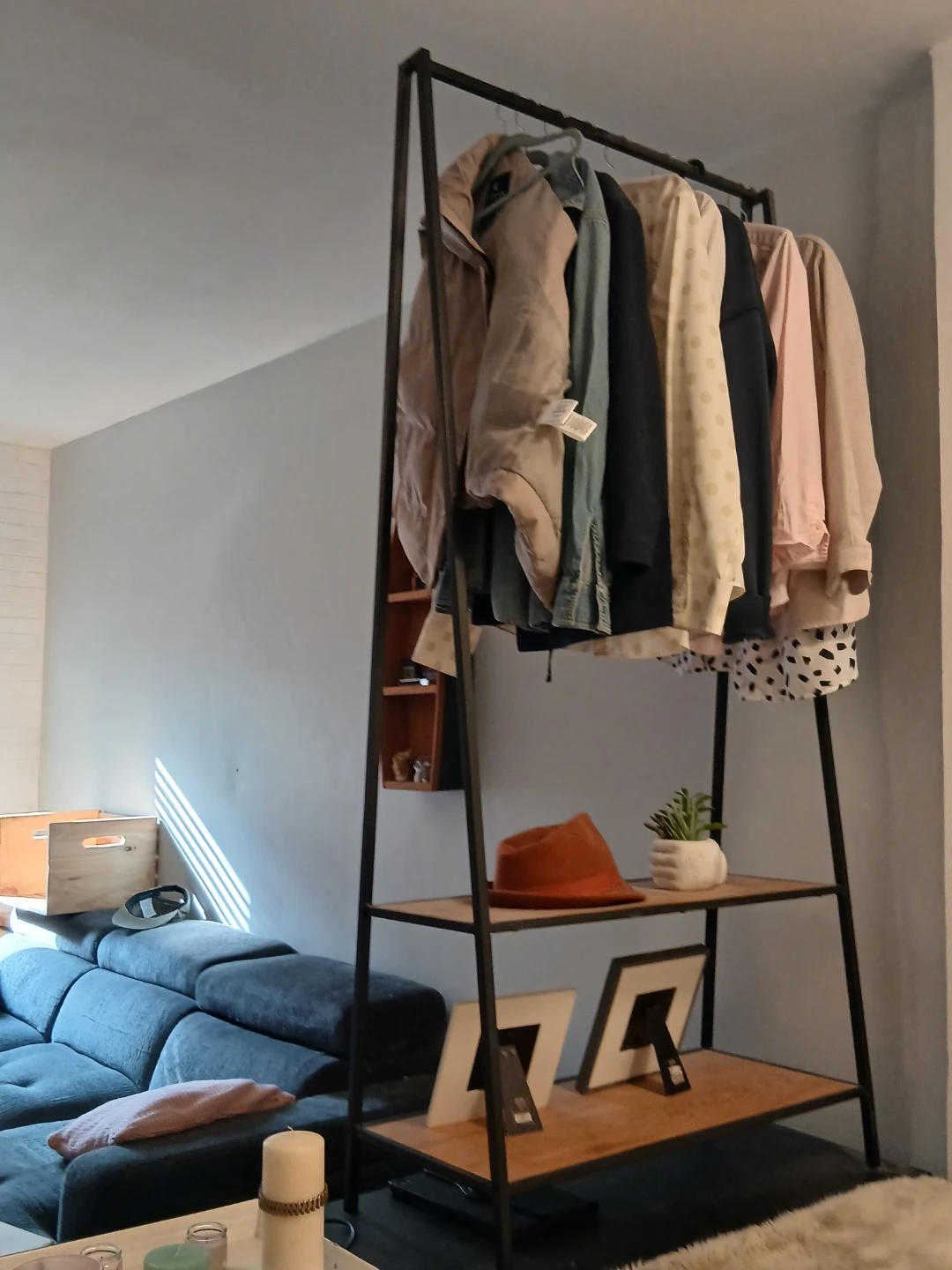 Modern Industrial Clothing Rack with Shelves