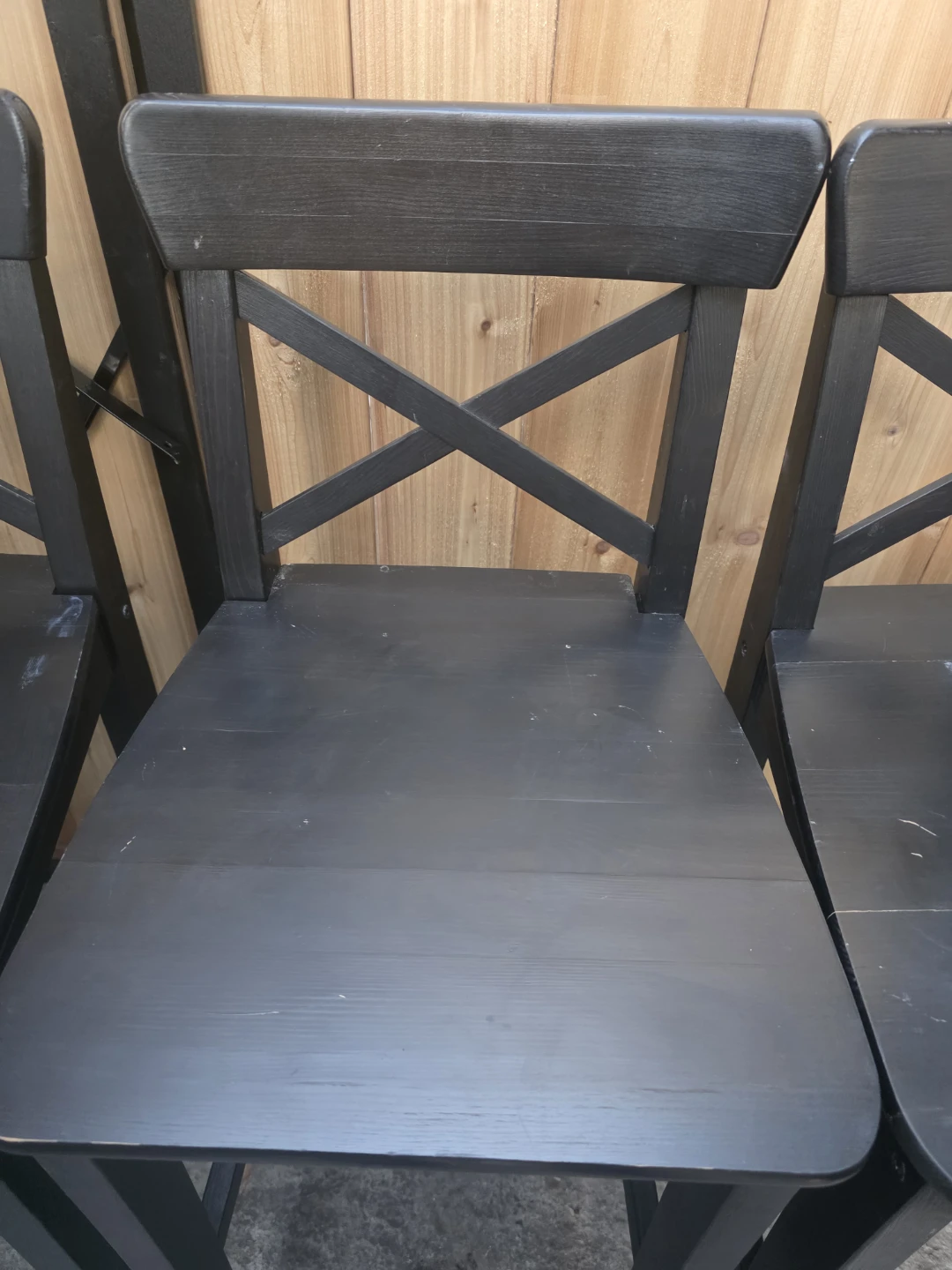 Set of 4 black bar stools with seat cushions - photo 4