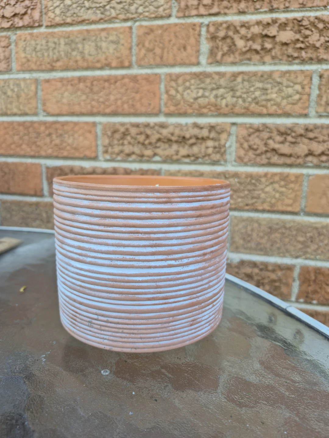 2 Three-Wicked Candles in Ribbed Terracotta Pots