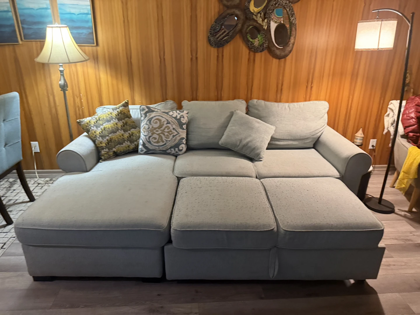 Light Grey Sectional Sofa with Pull-Out Bed
