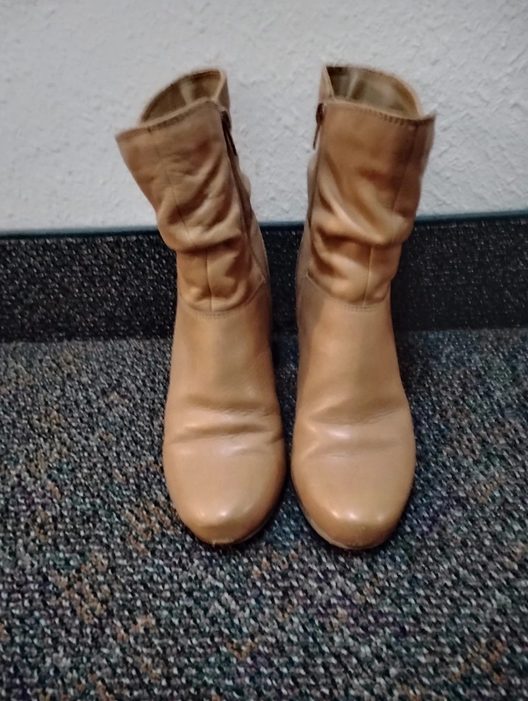 Tan leather ankle boots with block heel