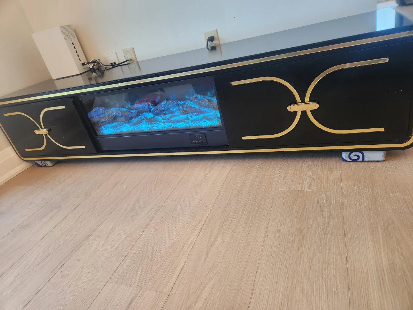 Black and Gold Electric Fireplace Media Console - photo 3