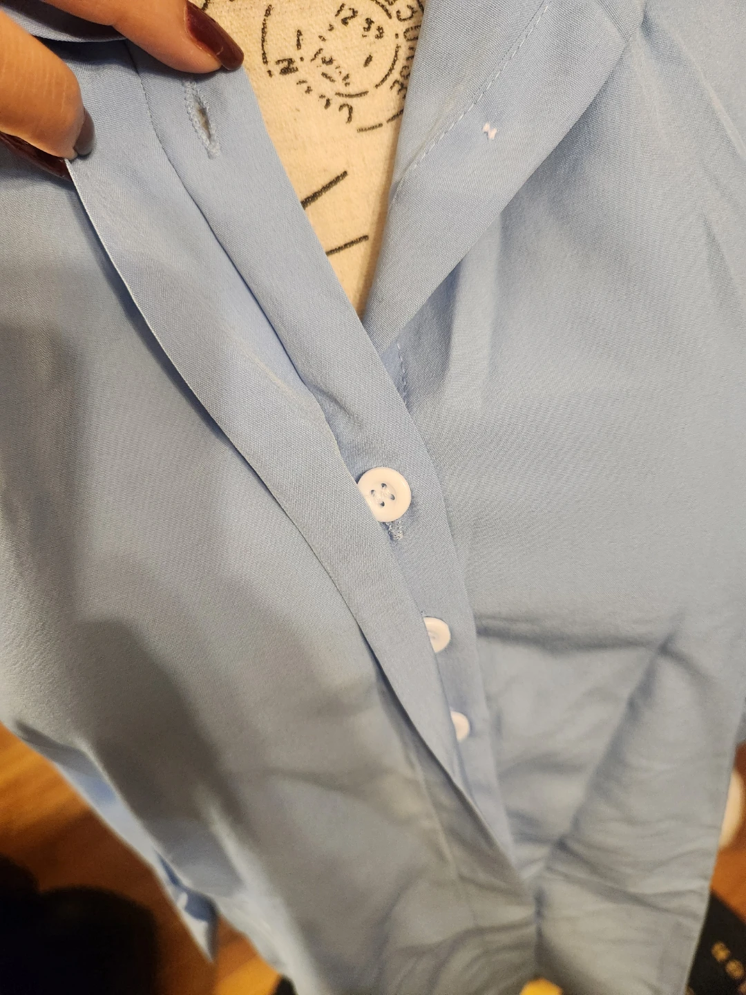 Light Blue Hidden Button Long Sleeve Workwear Shirt Blouse - photo 5