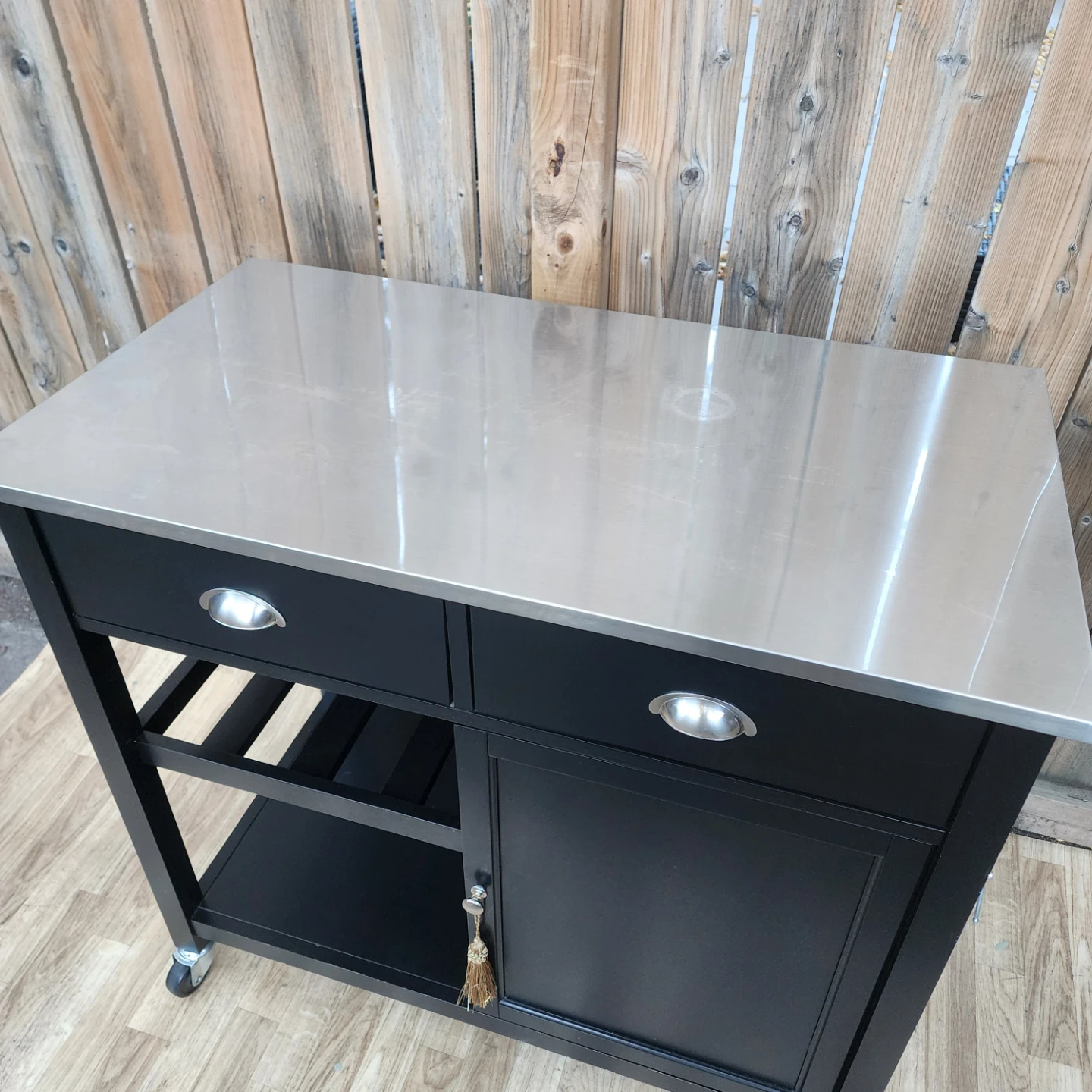 Black Rolling Kitchen Island with Stainless Steel Top - photo 3