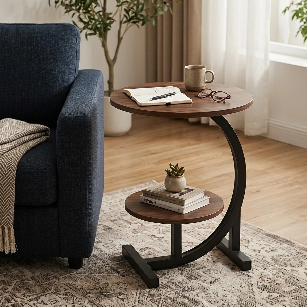 Brand New C-Shaped Side Table with Two Shelves - photo 2