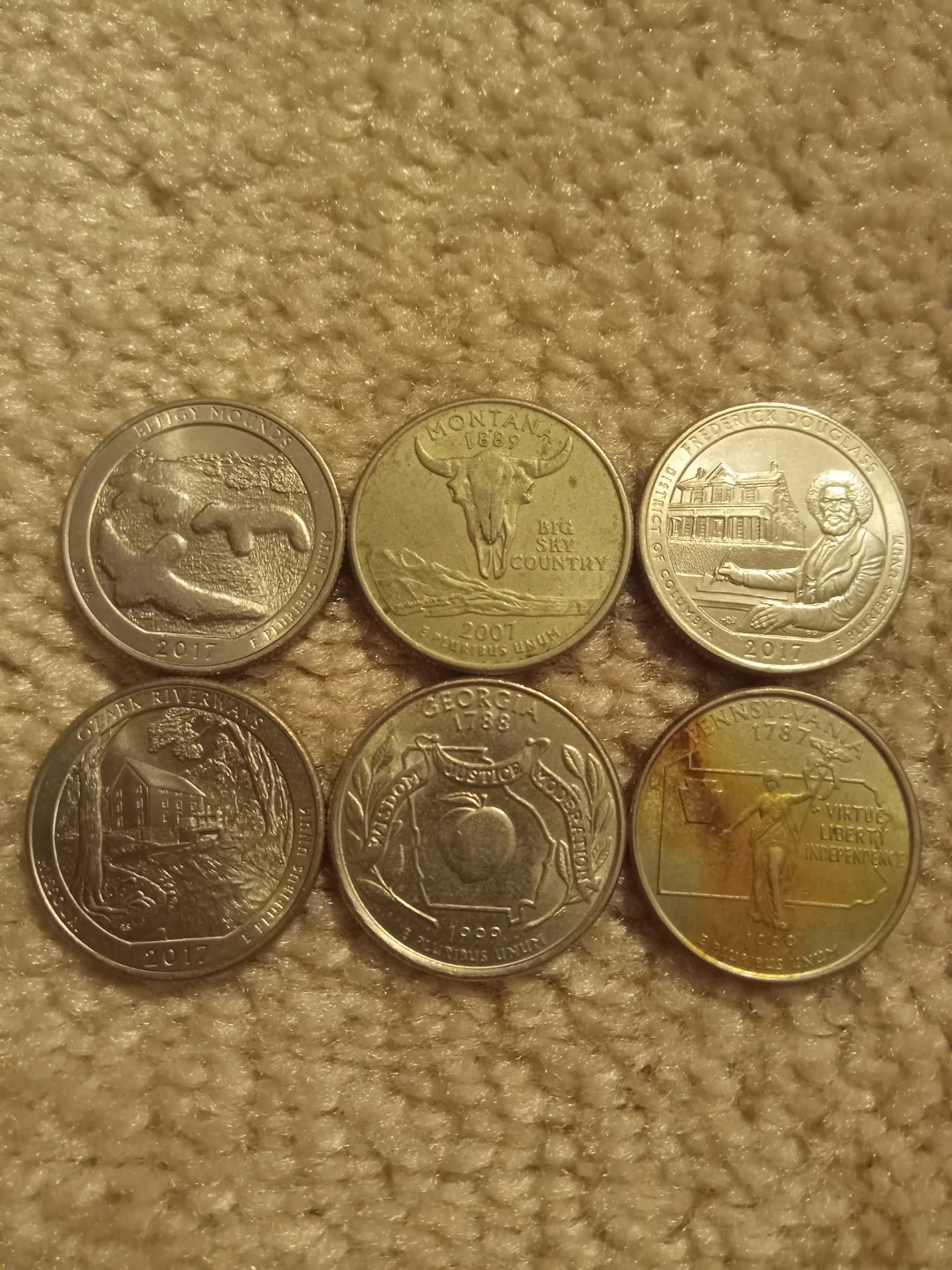 6 US Quarters – State & National Park Collector Lot