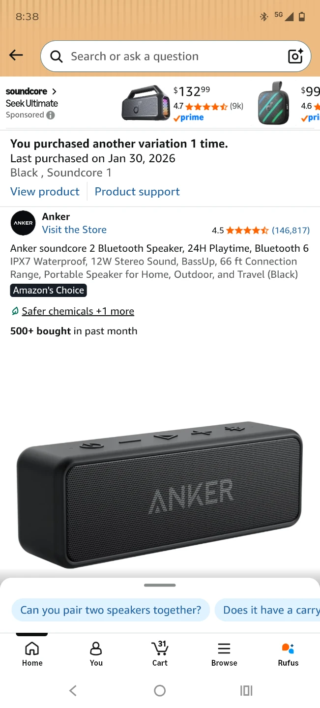Anker Soundcore 2 Portable Bluetooth Speaker Black