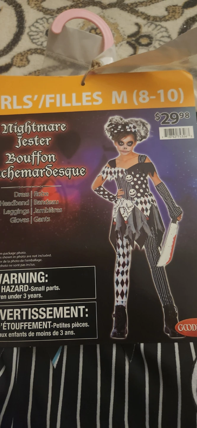 Girls Nightmare Jester Costume Medium 8-10